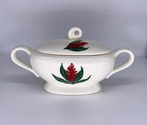 Vtg Santa Anita Ware Red Ginger Sugar Bowl Flowers of Hawaii California Modern